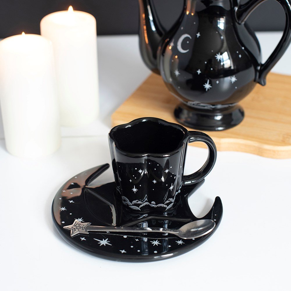 Something Different - Spellbound Sky, Saucer and Spoon Set Espresso Cup - Black/White